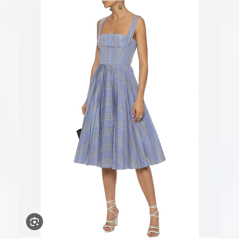 NWOT Lela Rose Pleated Checked Coated Poplin Dress, size 6